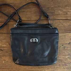 Margot Black Leather Mini ID Holder Crossbody Purse 7.5x6.5"